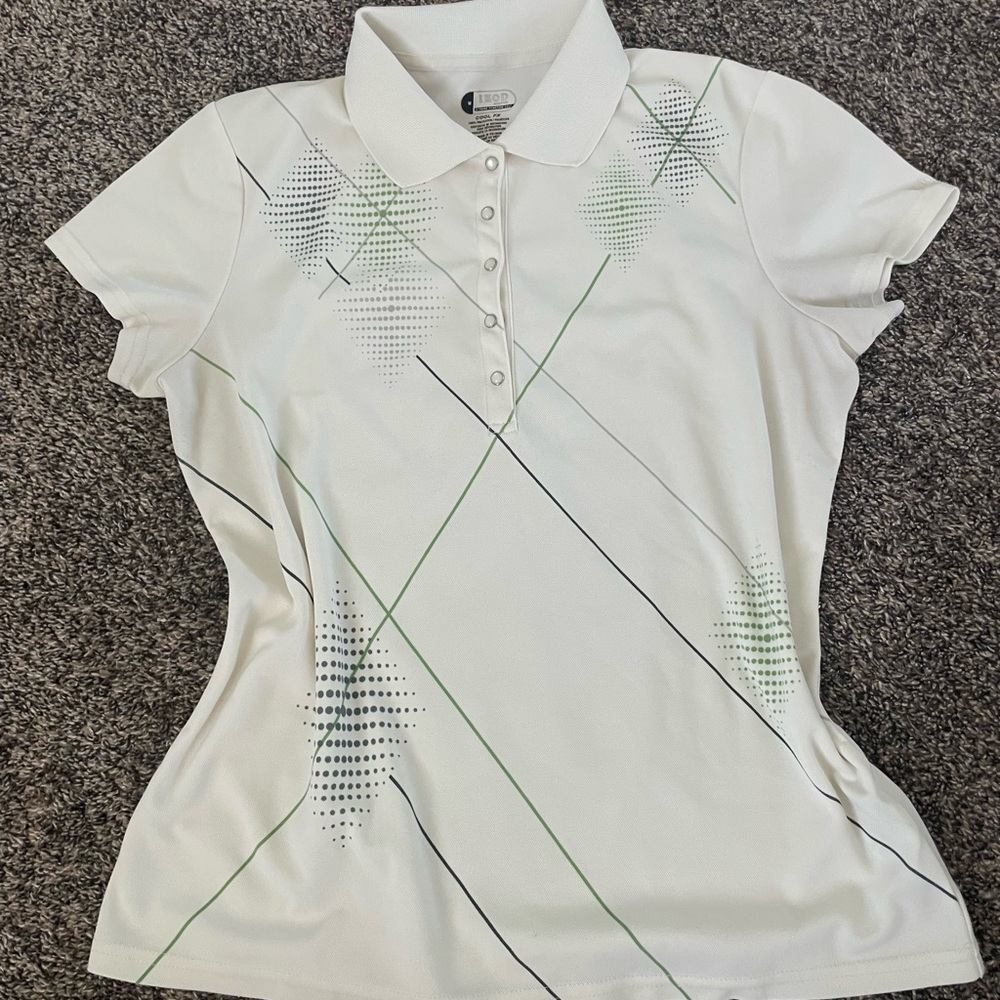 Izod Women's White and Green Button Down Shirt